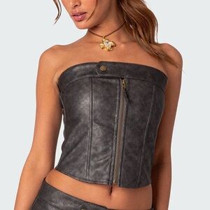 Edikted Ziva Faux Leather Lace Up Corset